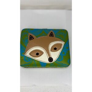 Whimsical Fox Applique Hardshell Wallet Green Turquoise Animal Theme Compact
